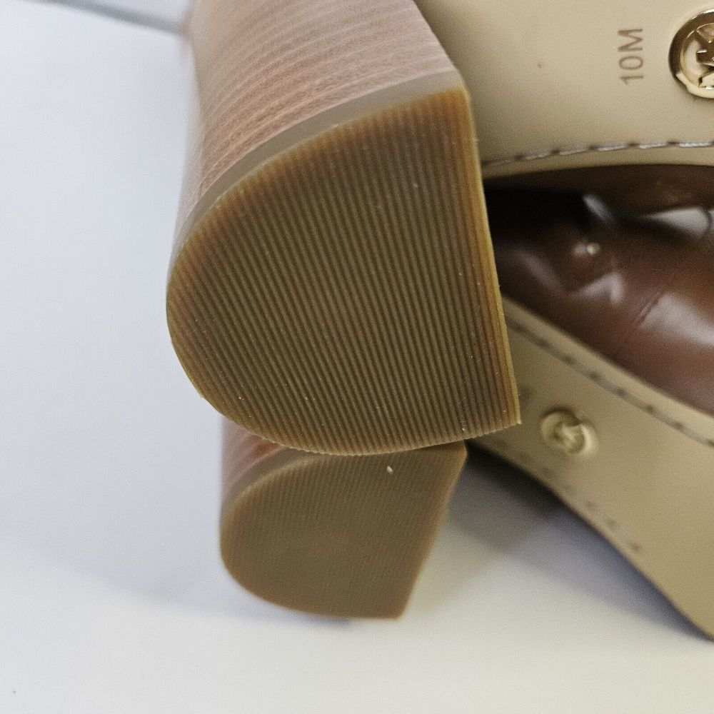 Michael Kors Brown Leather Knee-High Heeled Boots with Gold Chain Accent - Picture 10 of 12